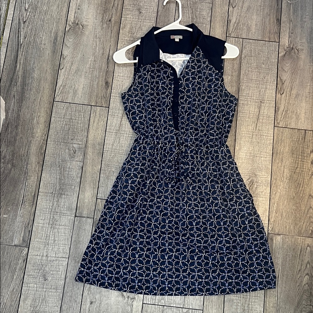 Talbots Navy and White Sleeveless Patterned Shift Dress